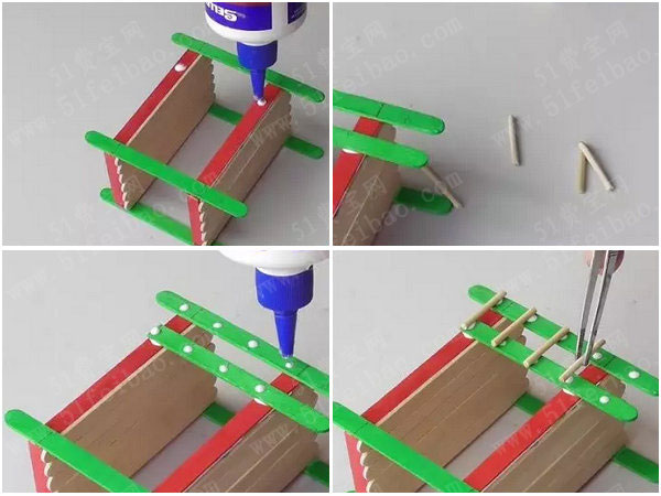 废物利用冰棍棒和筷子diy迷你双层床模型 - 废旧物品手工制作 - 51费