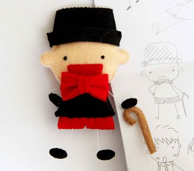 手工DIY做提拐杖的绅士手偶