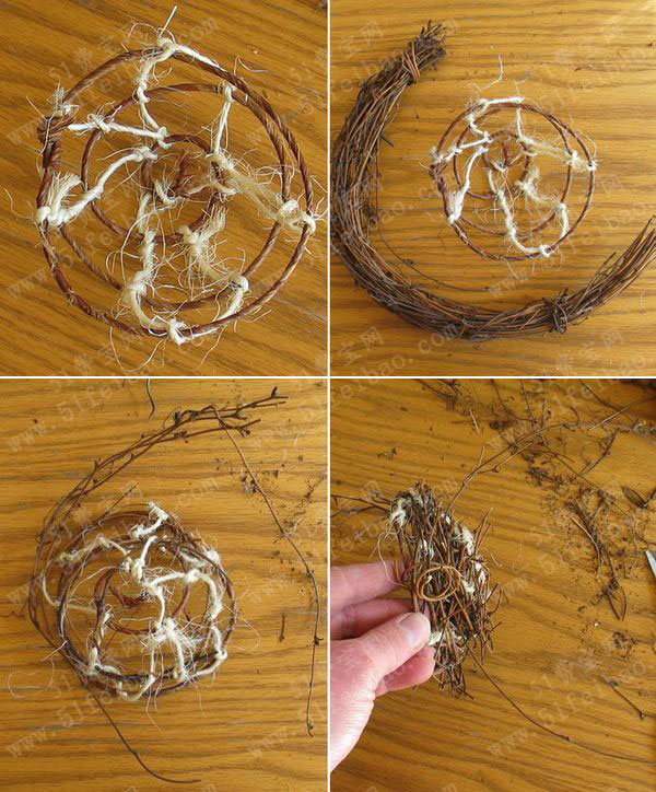如何用树枝藤条diy编织鸟巢教程