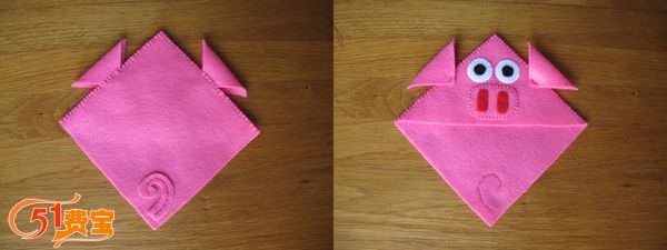 用不织布做粉色小猪三角书签教程