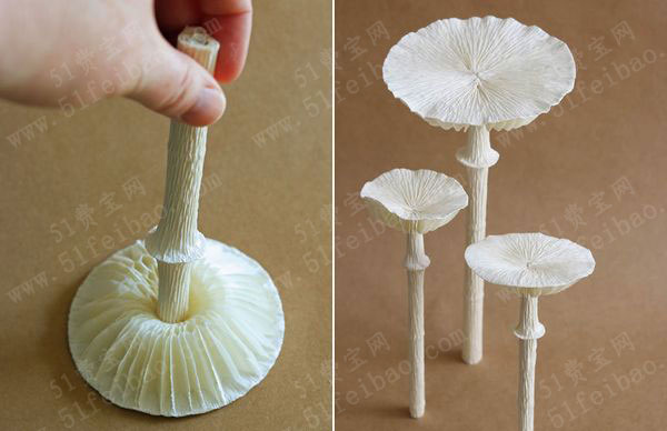 diy立体皱纹纸蘑菇盆景教程 - 废物利用手工diy小制作 - 51费宝网