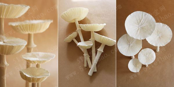 diy立体皱纹纸蘑菇盆景教程 - 废物利用手工diy小制作 - 51费宝网